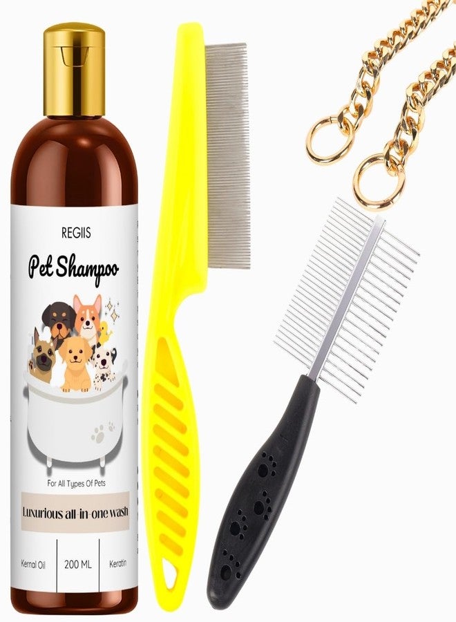 مجموعة شامبو الحيوانات الأليفة من ريجيس مع أمشاط للعناية، غسول فاخر شامل للكلاب، 200 مل، مع زيت نواة النحل والكيراتين (عبوة من 4 قطع) - Image 1